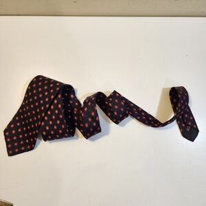 John Bull Navy Silk Tie with Red Floral Medallions